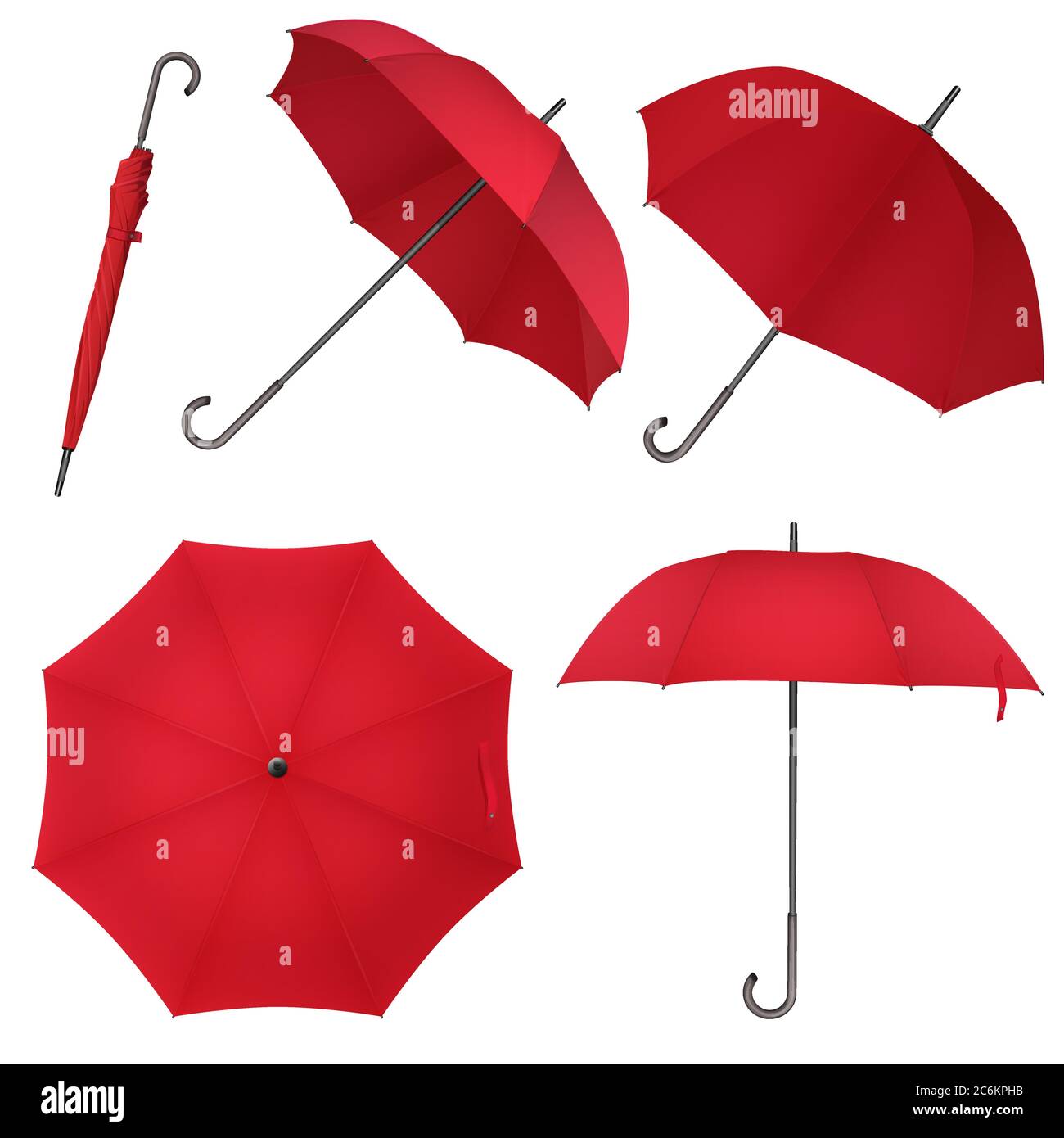 Red blank classic round rain Umbrella. Photo Realistic Umbrella vector illustration Stock Vector