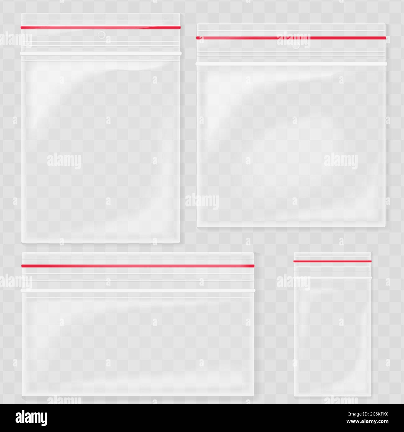 Empty Transparent Plastic Pocket Bags. Blank vacuum zipper bag. polythene  container set on the transperant background Stock Vector Image & Art - Alamy