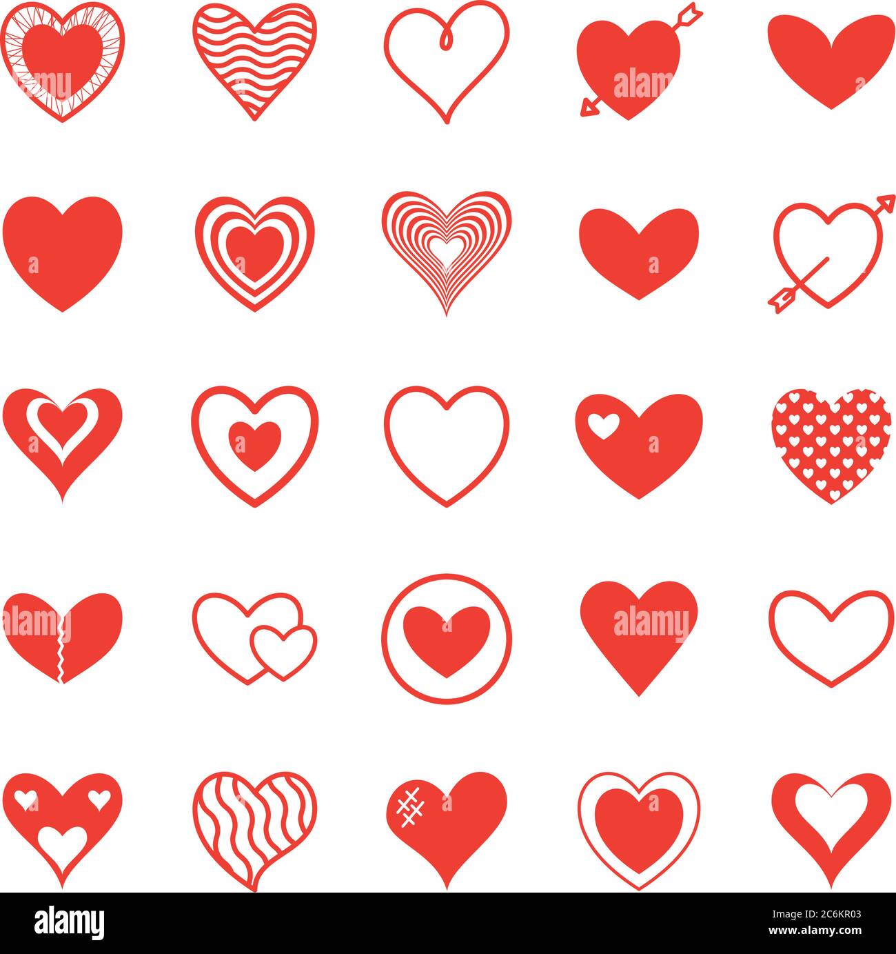 Hearts flat style icon set design of love passion and romantic theme ...