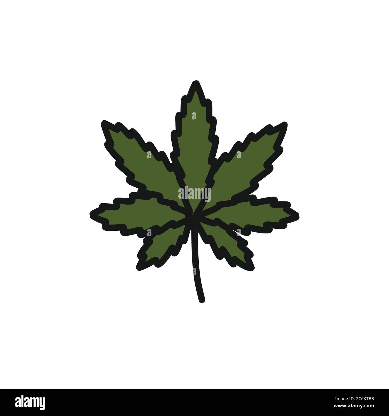 marijuana leaf indica doodle icon, vector color illustration Stock Vector