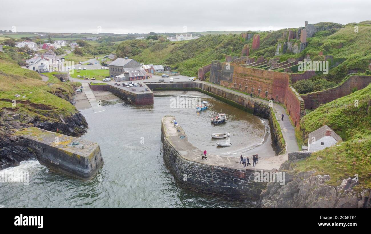 Aerial view of Entrance of Porthgain fishing Harbour, Pembrokeshire