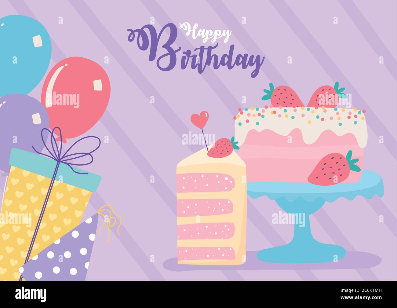 happy birthday, cake balloons gifts decoration celebration party vector ...