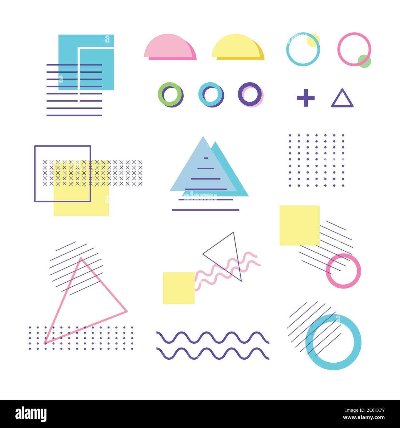 geometric shape of elements design memphis 80s 90s style abstract white ...