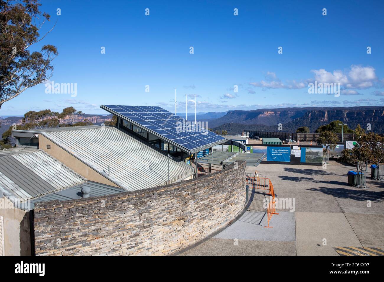 Echo Point in Katoomba and tourist information centre with solar panels