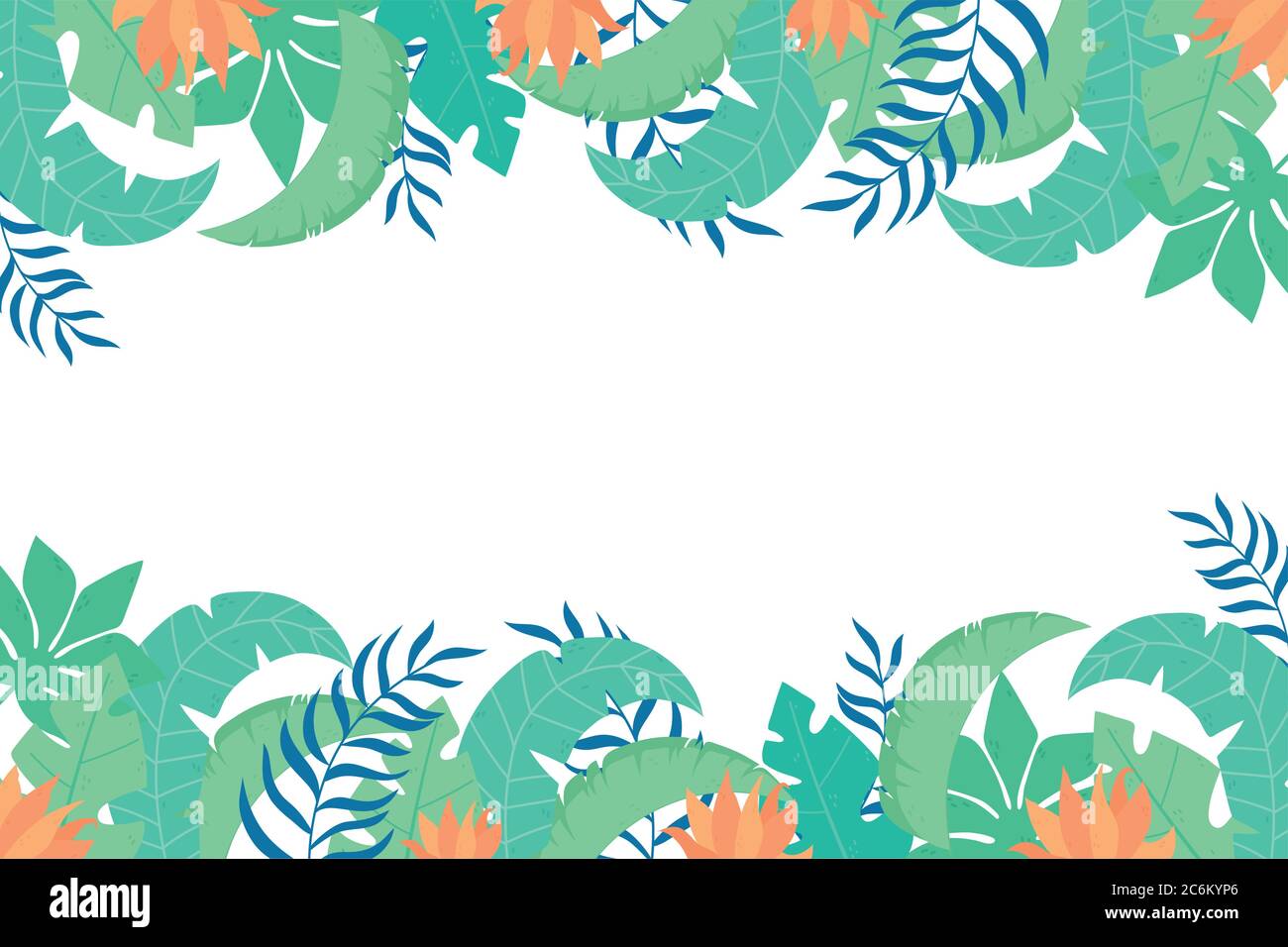 tropical leaves green leaves and flowers nature frame vector ...