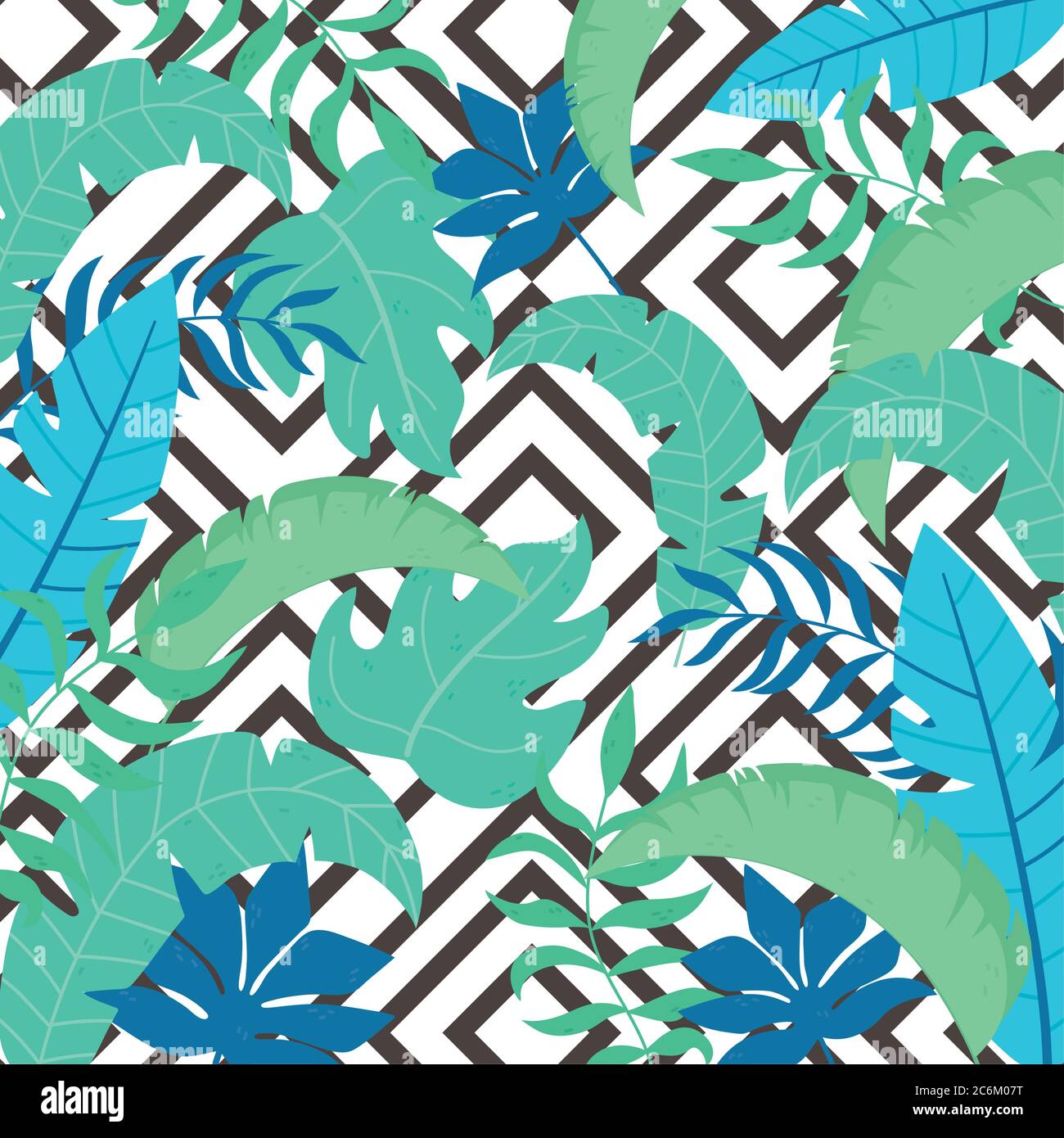 tropical exotic leaves seamless pattern palm tree foliage vector illustration Stock Vector
