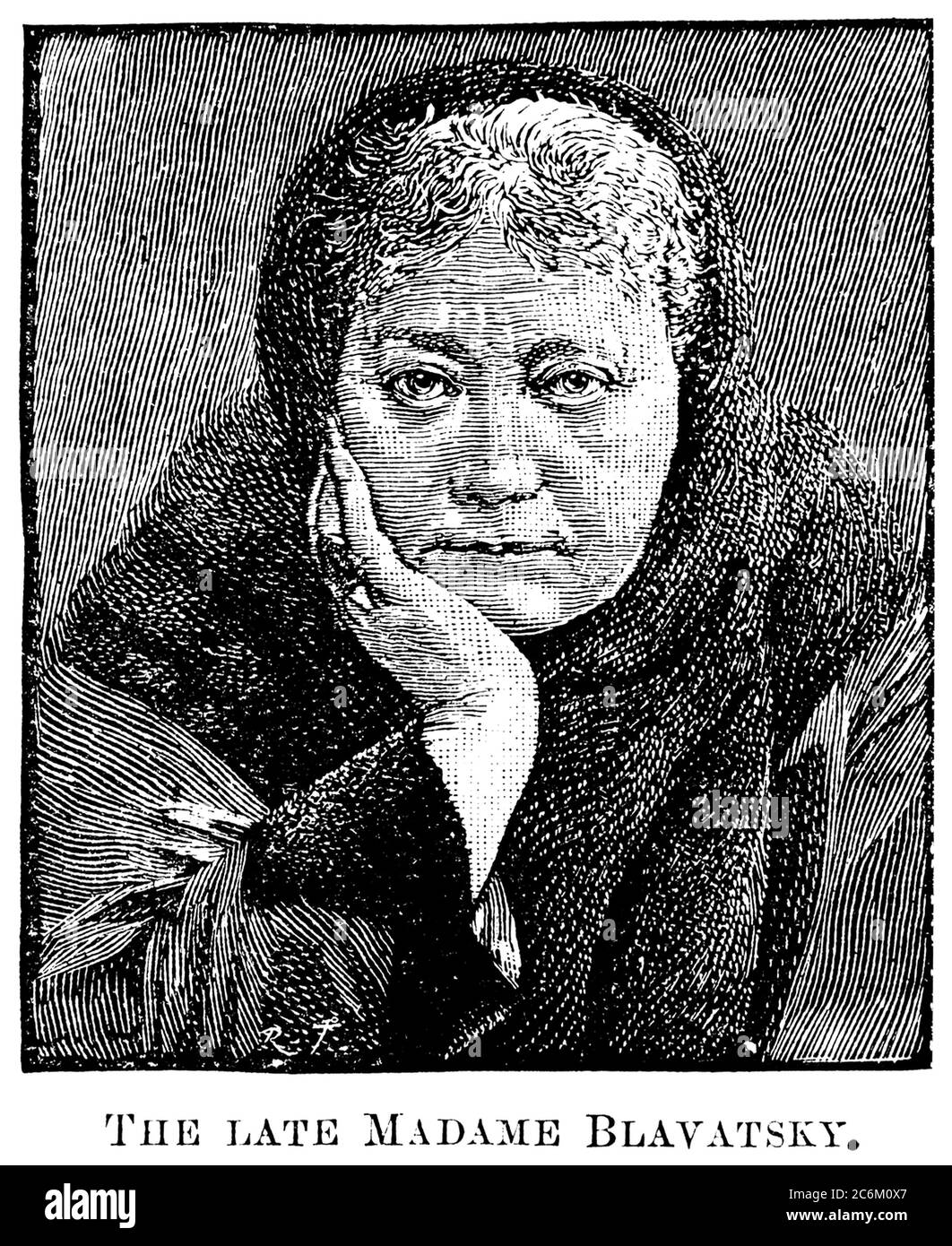1890 c. , USA : The russian-born Madame Helena Petrovna BLAVATSKY von Hahn ( 1831 - 1891 ). Celebrated woman Theosopyst , phylosopher , occultist, mystic , spiritualist traveller and writer . Founder of THEOSOPHICAL SOCIETY in 1875 . - MEDIUM - Medianità - Sedute spiritiche - spiritualism - theosophy  - OCCULTISMO - OCCULTISTA - OCCULTO - scrittrice - SCRITTORE - LETTERATURA - LITERATURE - letterato - PARANORMALE -  TEOSOFIA - Teosofa -  THEOSOPHY - PHILOSOPHY - FILOSOFIA - FILOSOFA - PHILOSOPHER ESOTERISM - ESOTERICO - ESOTERISMO - ESOTERIC - engraving - incisione - illustrazione - illustrati Stock Photo