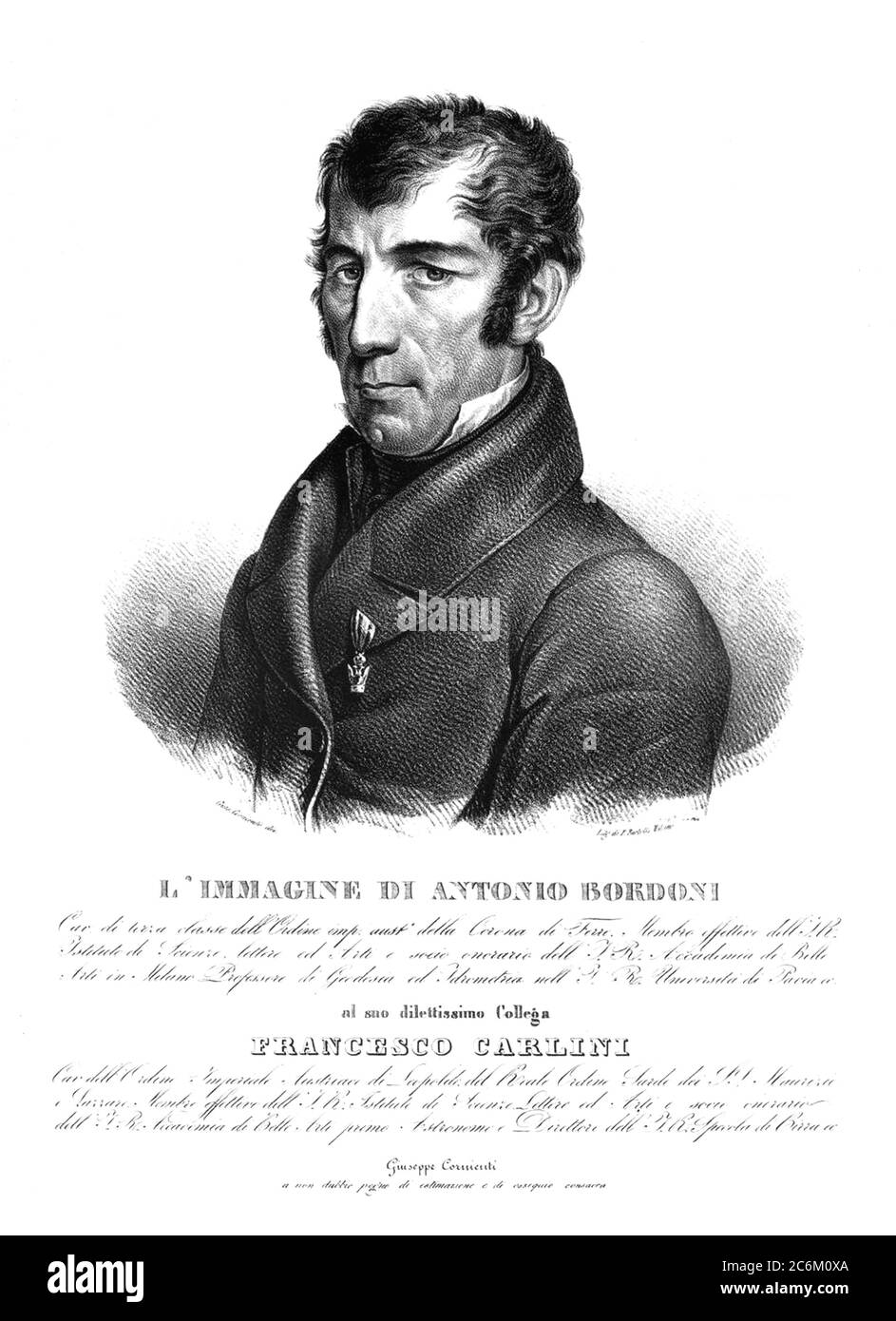 1840 ca , ITALY : Portrait of  italian mathematician ANTONIO Maria BORDONI ( 1788 - 1860 ). - MEDICO - DOTTORE - MATEMATICO - MATEMATICA - foto storiche - foto storica - scienziato - scientist - portrait - ritratto - ITALIA - illustrazione - illustration - engraving - incisione ---  Archivio GBB Stock Photo