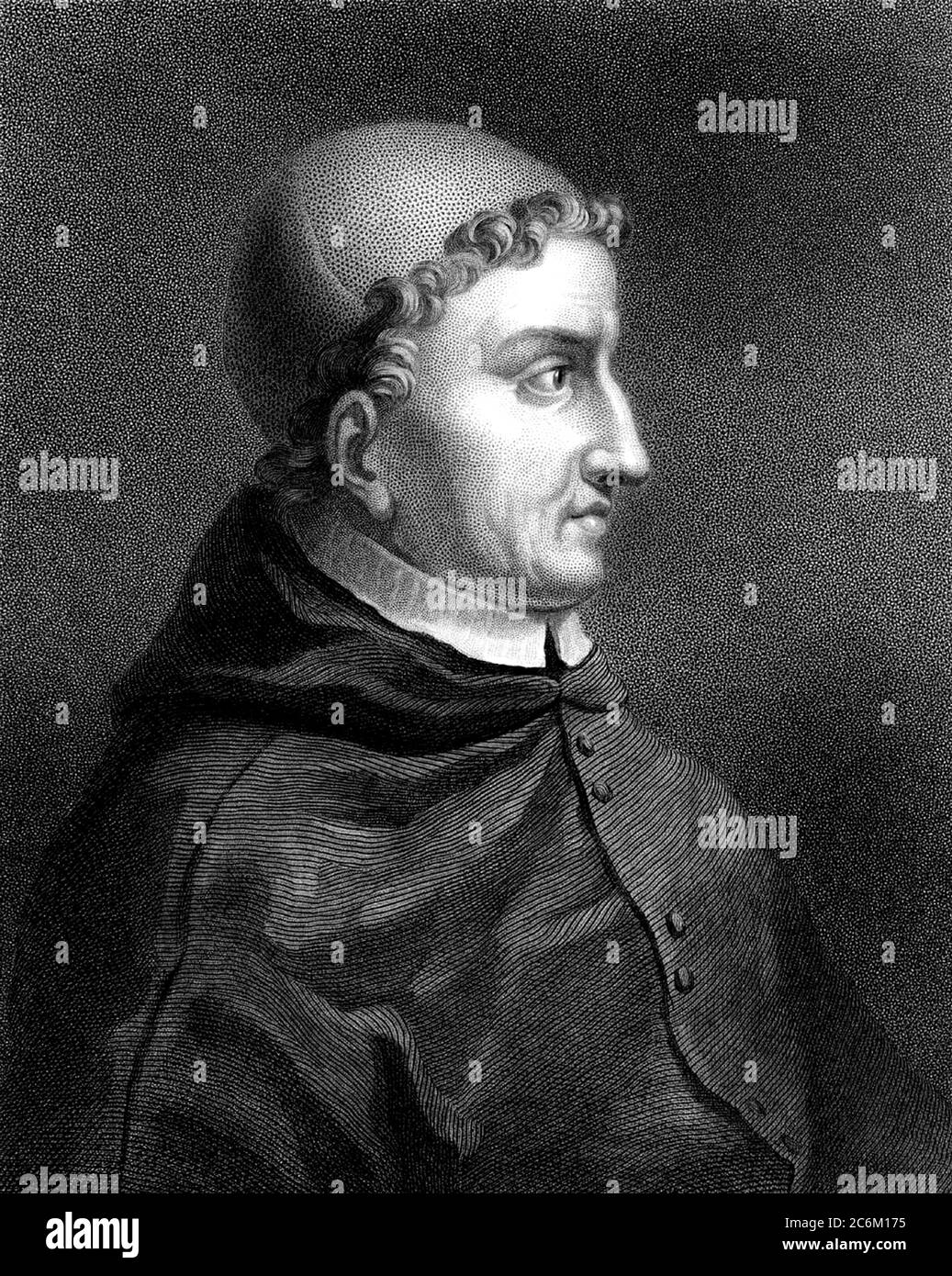 1510 c, SPAIN : The spanish Cardinal FRANCISCO JIMENEZ ( XIMENES ) DE CISNEROS ( 1436 - 1517 ), Roman Catholic Statesman  , Regent of Spain and Grand Inquisitor . Portrait engraved pubblished in book ' The Gallery of Portraits ' , vol 6°, by Charles Knight , London , 1836 . - RELIGIONE CATTOLICA - ARCIVESCOVO - CARDINALE - CATHOLIC RELIGION - CLERICALI - CLERICALE - ALTO PRELATO - VATICANO - VATICAN - SPAGNA - SANTA INQUISIZIONE - INQUISITORE - FRANCESCANO - ORDINE DEI FRANCESCANI - illustrazione - illustration - incisione - POLITICO- POLITICIAN - POLITICA - POLITIC - Reggente del Regno di Cas Stock Photo