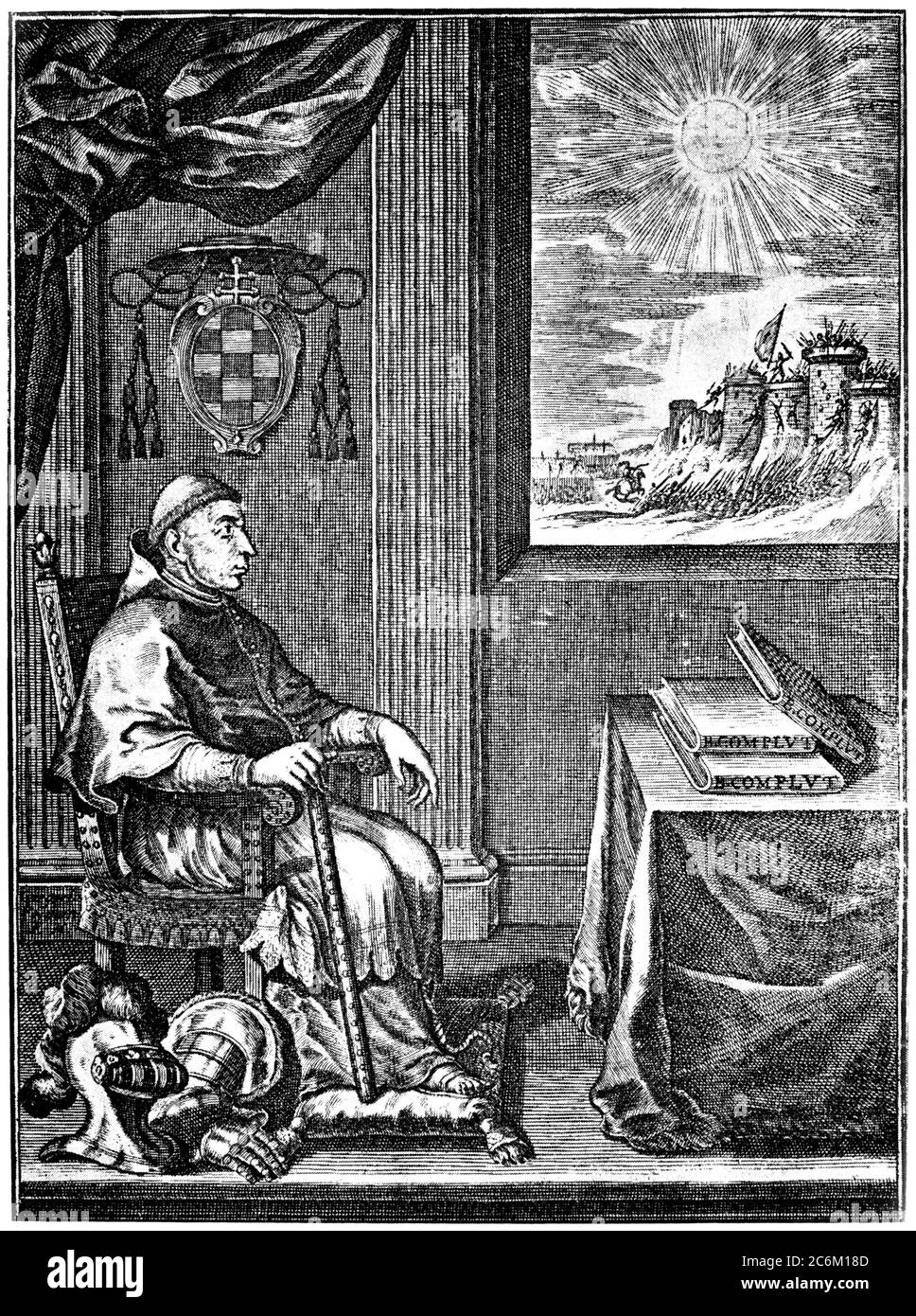1510 c, SPAIN : The spanish Cardinal FRANCISCO JIMENEZ ( XIMENES ) DE CISNEROS ( 1436 - 1517 ), Roman Catholic Statesman  , Regent of Spain and Grand Inquisitor . Portrait engraved  and pubblished in XVIII century . - RELIGIONE CATTOLICA - ARCIVESCOVO - CARDINALE - CATHOLIC RELIGION - CLERICALI - CLERICALE - ALTO PRELATO - VATICANO - VATICAN - SPAGNA - SANTA INQUISIZIONE - INQUISITORE - FRANCESCANO - ORDINE DEI FRANCESCANI - illustrazione - illustration - incisione - POLITICO- POLITICIAN - POLITICA - POLITIC - Reggente del Regno di Castiglia - Castilla --- Archivio GBB Stock Photo