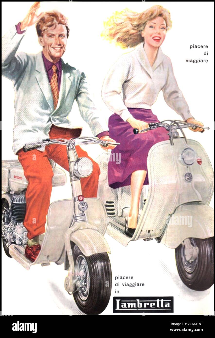 1954 , Milano , ITALY : The celebrated italian scooter LAMBRETTA 125 D-LD by INNOCENTI industry , advertising  . In 1972, the Indian government bought the machinery of the Milanese factory, creating Scooters India Limited (SIL) in order to produce the Lambro three-wheeler under the name Vikram for the domestic market. Lambretta scooters were also manufactured under licence by Fenwick in France, NSU in Germany, Serveta in Spain, API in India, Yulon in Taiwan, Pasco in Brazil, Auteco in Colombia and Siambretta in Argentina . - INDUSTRIA - INDUSTRIALE - HISTORY -  foto storica - INDUSTRIALE - IND Stock Photo