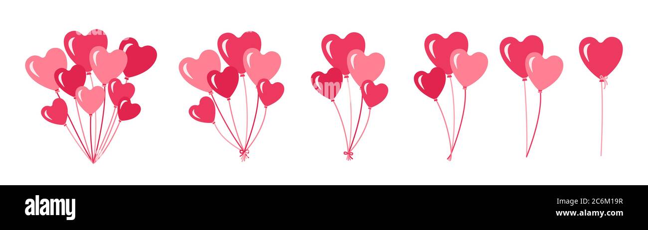 Bunch of balloons set. Romantic surprise gift shape heart ballon. Pink  bunches and groups helium balloons. Valentines day party design cartoon  flat collection. Isolated vector illustration Stock Vector Image & Art -