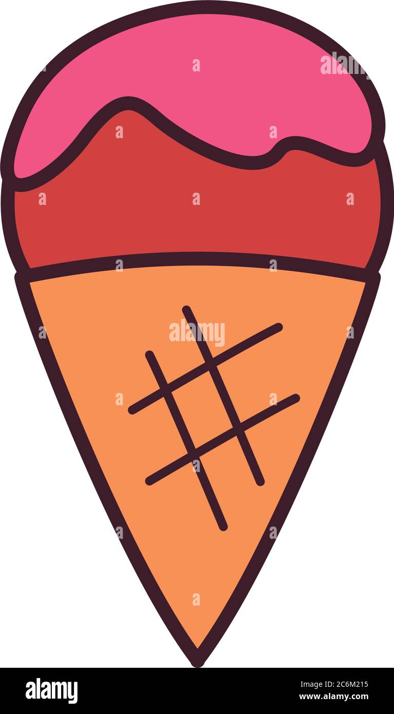 Ice cream cone line and fill style icon design, Sweet and dessert theme ...