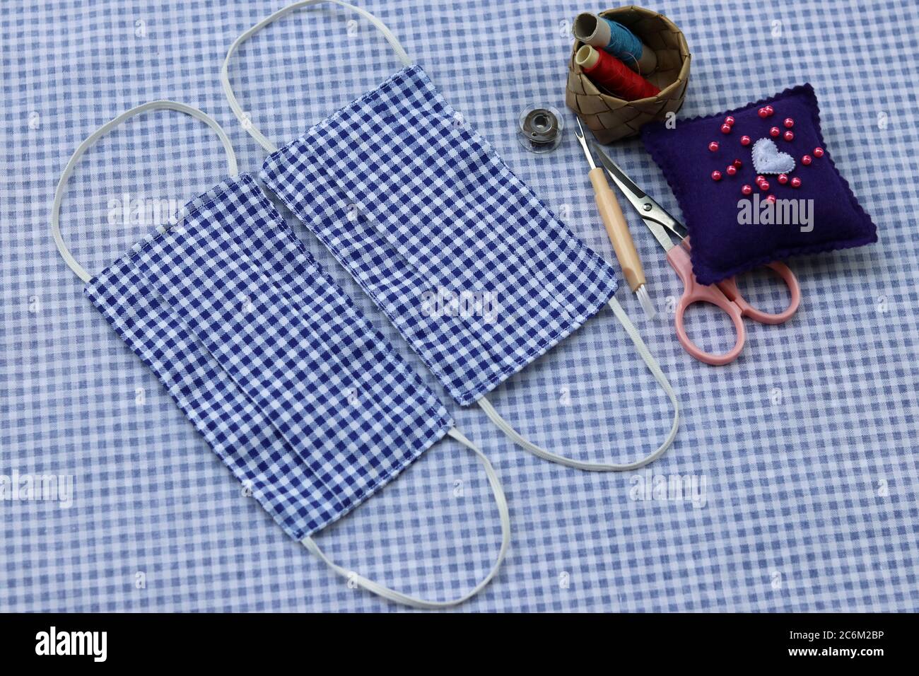 DIY handmade protective face masks. Sewing own masks because of a