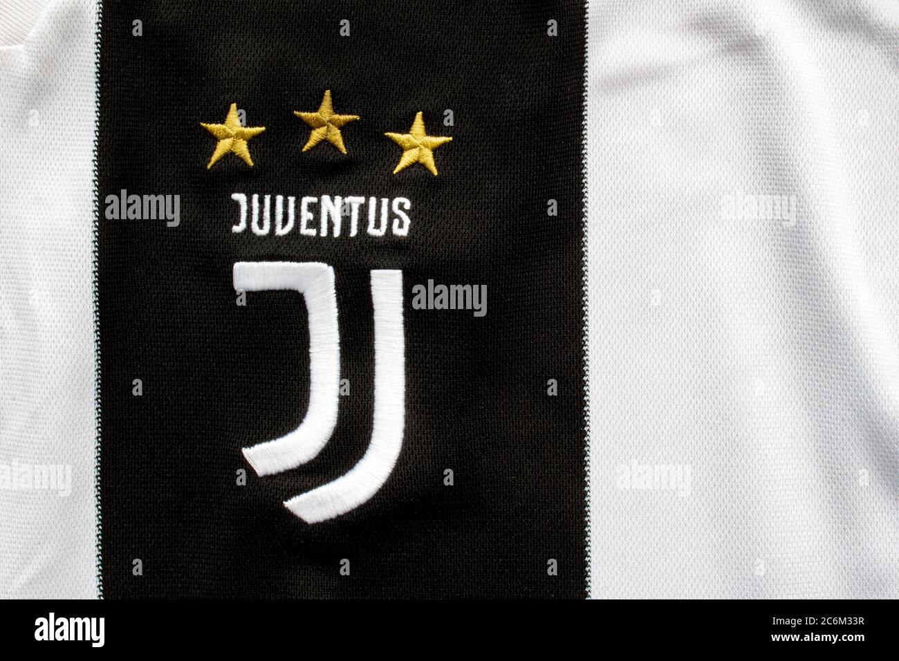 Calgary, Alberta, Canada. July 10, 2020. Juventus F.C. close up to their jersey logo Stock Photo
