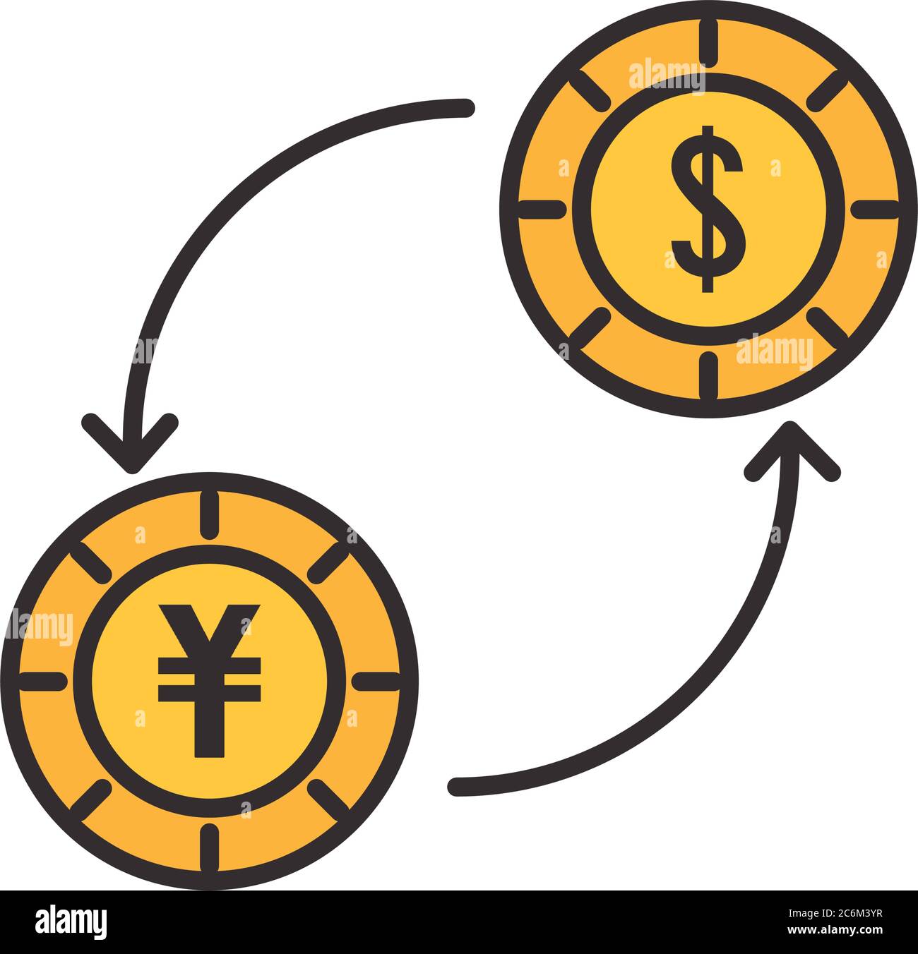 dollar and yuan coin exchange line and fill style icon of money financial banking commerce and