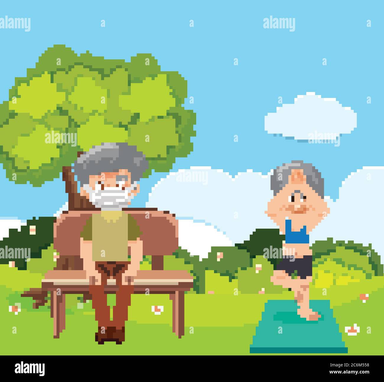 Scene with old people relaxing in the park illustration Stock Vector ...