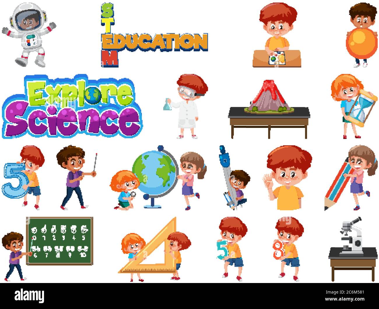 Ed Objects Set of children with education objects isolated illustration Stock ...