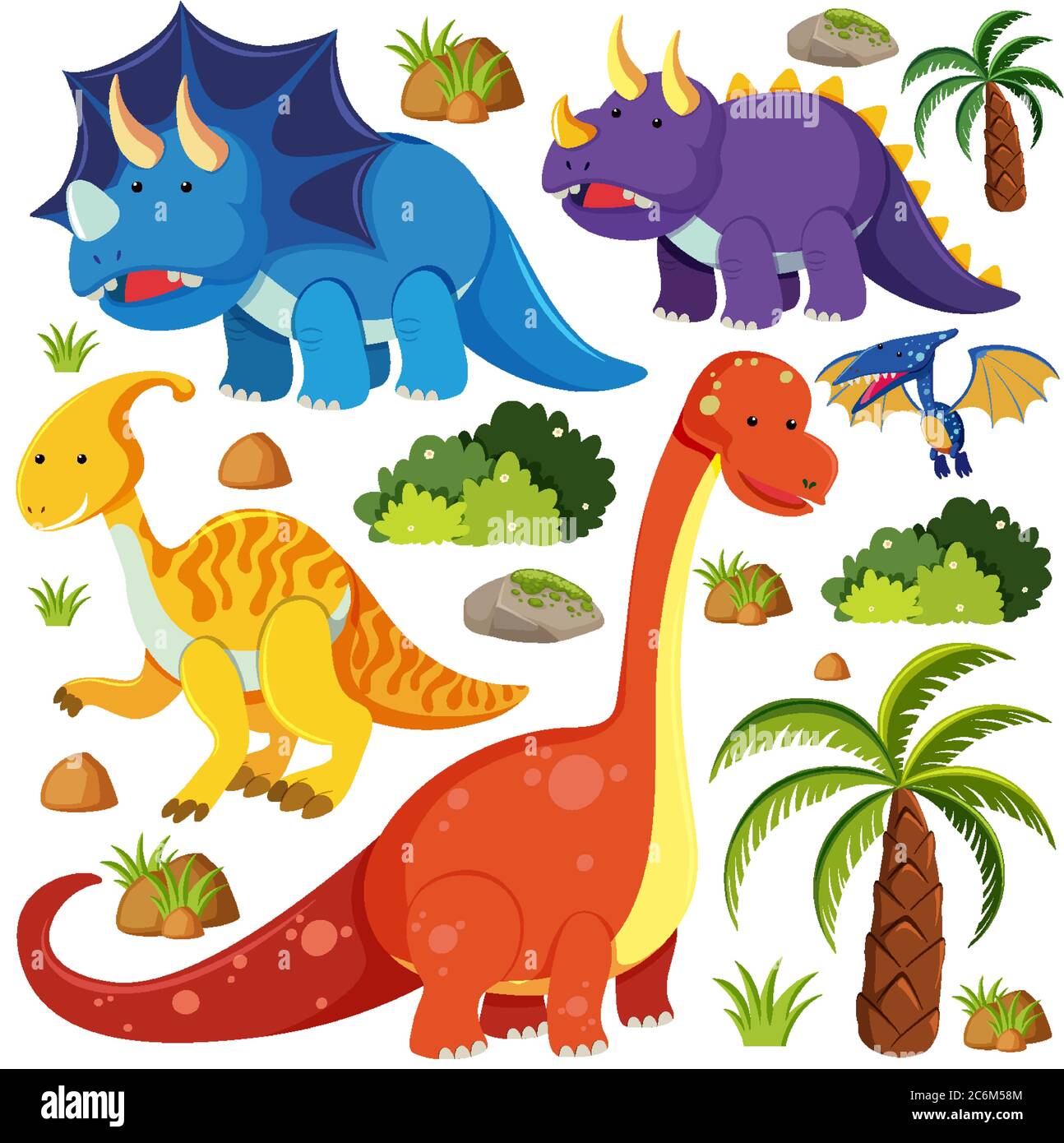 Set of cute dinosaurs isolated on white background illustration Stock ...