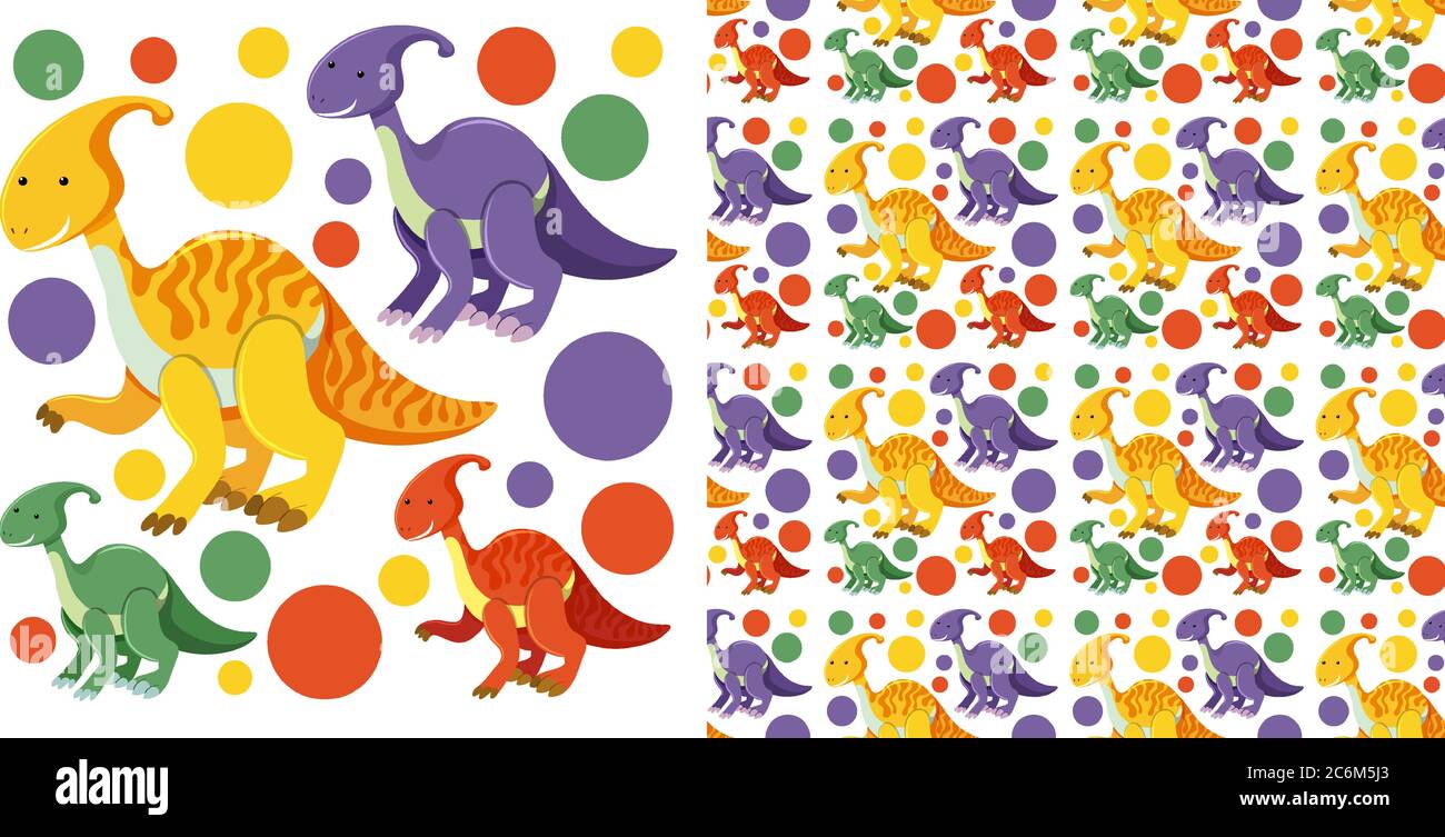 Seamless and group of cute dinosaurs isolated on white background ...