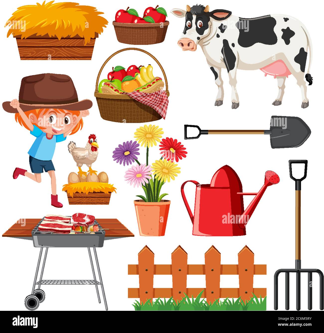 Set of gardening items on white background illustration Stock Vector ...