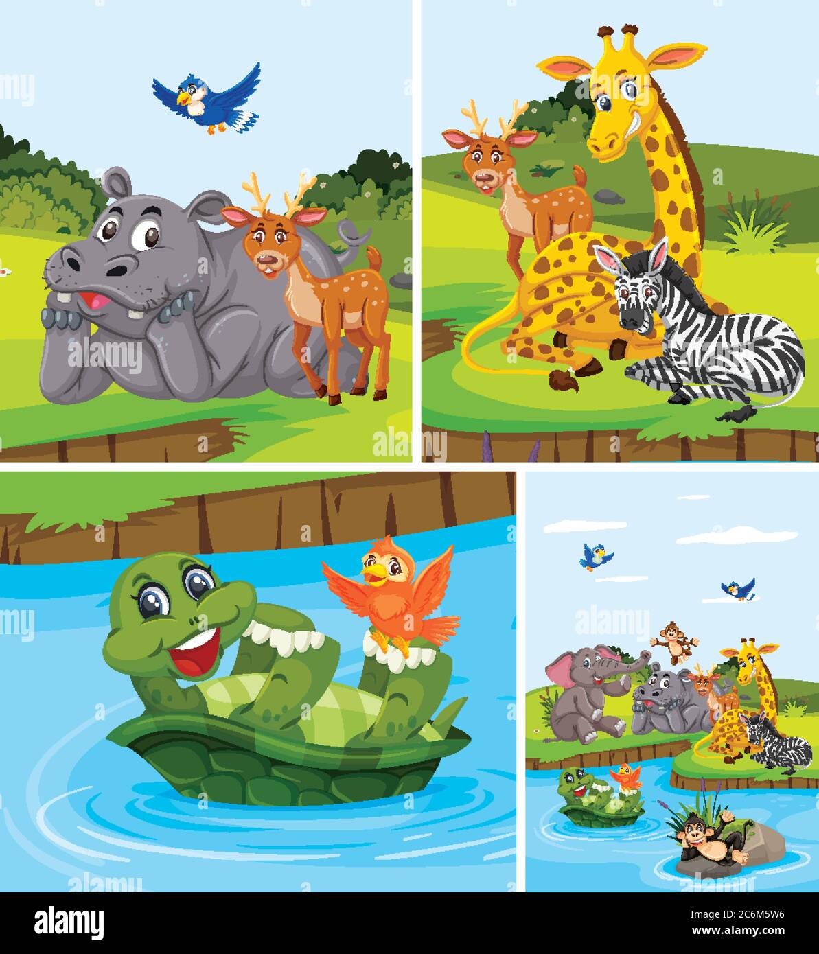 Wild animals in nature background set illustration Stock Vector Image ...