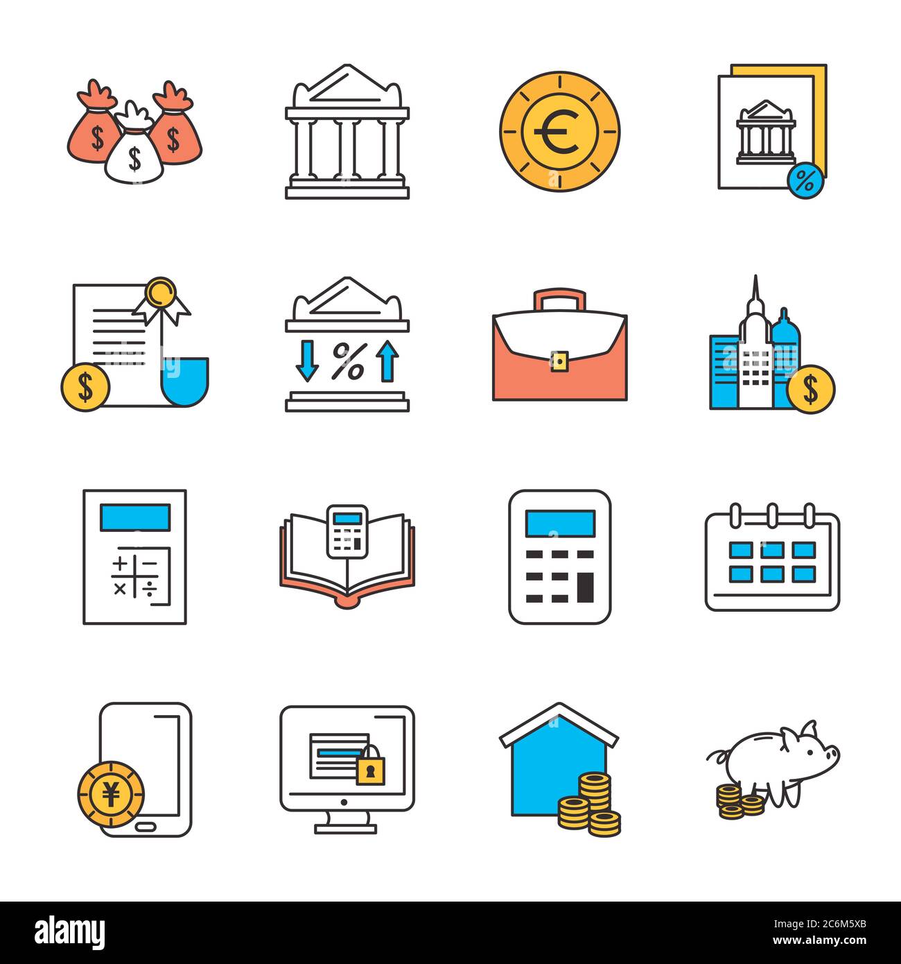 line and fill icon set of money business financial banking commerce and ...