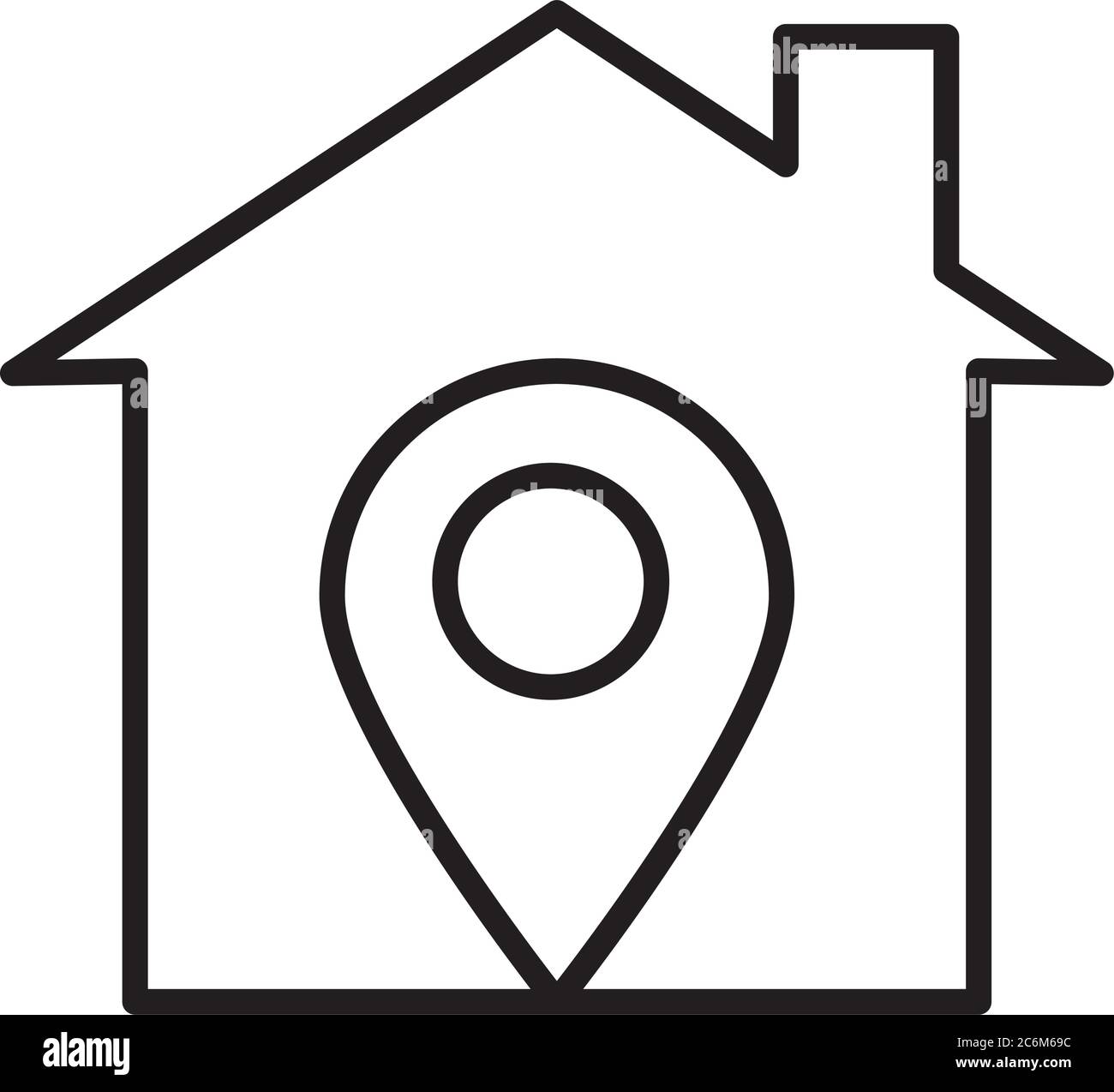 house with location pin icon over white background, line style, vector ...