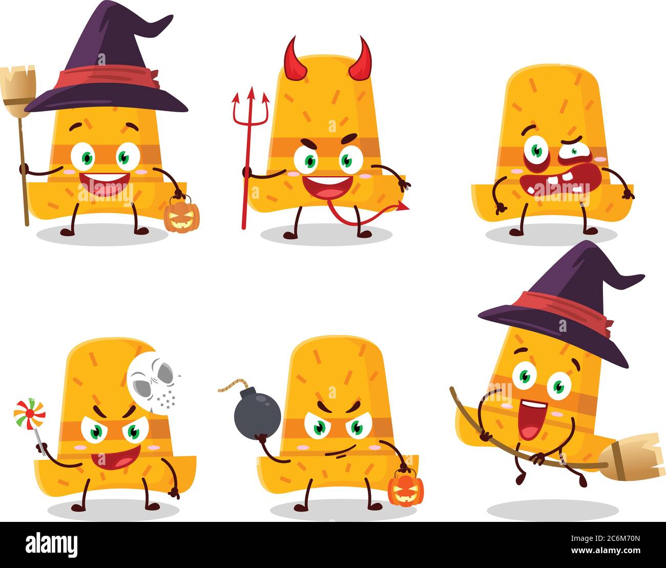 Halloween expression emoticons with cartoon character of straw hat ...