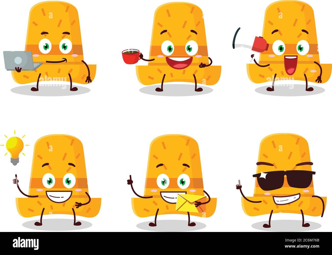 Straw hat cartoon character with various types of business emoticons