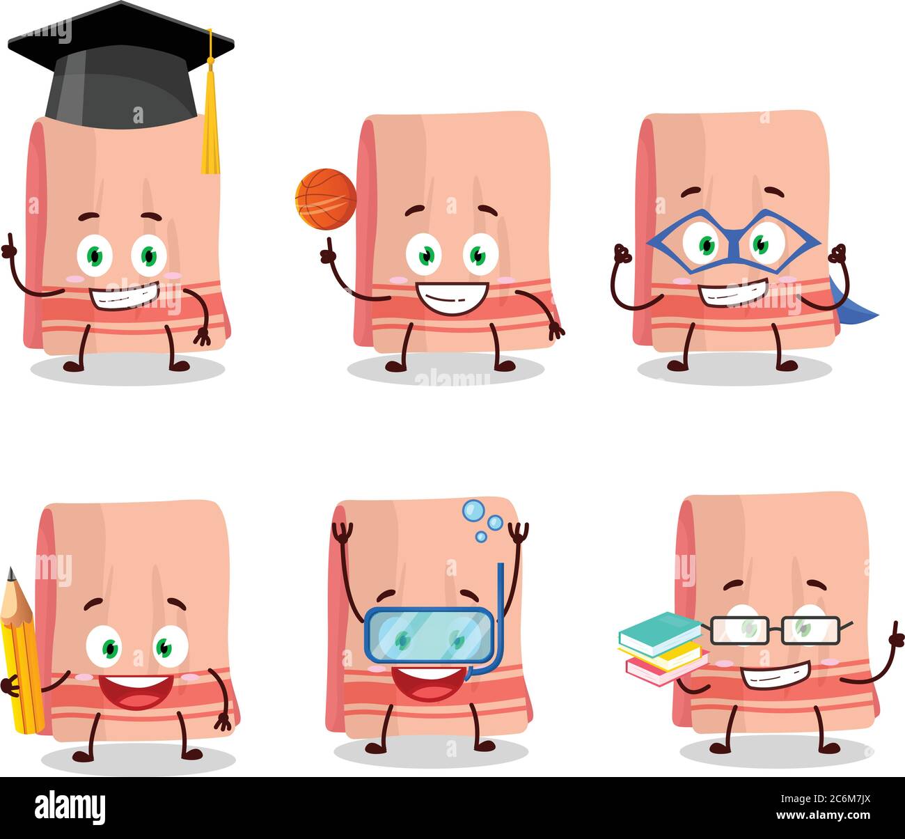 School student of towel cartoon character with various expressions Stock Vector