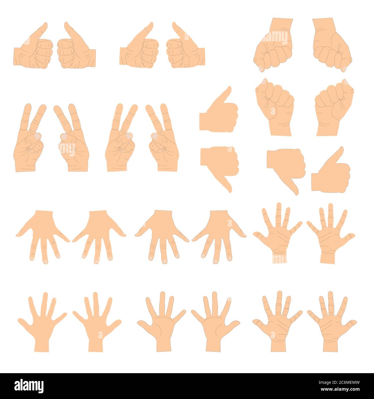 Various gestures of human hands isolated on a white background. Vector ...