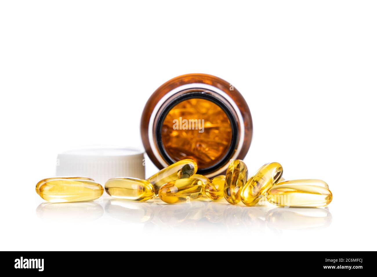 Fish oil gel capsule with bottle. on white background. It containing