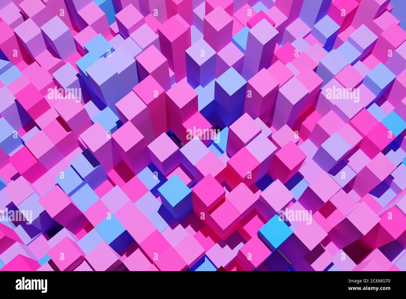 3D illustration pink and blue abstract background with isometric cubes ...