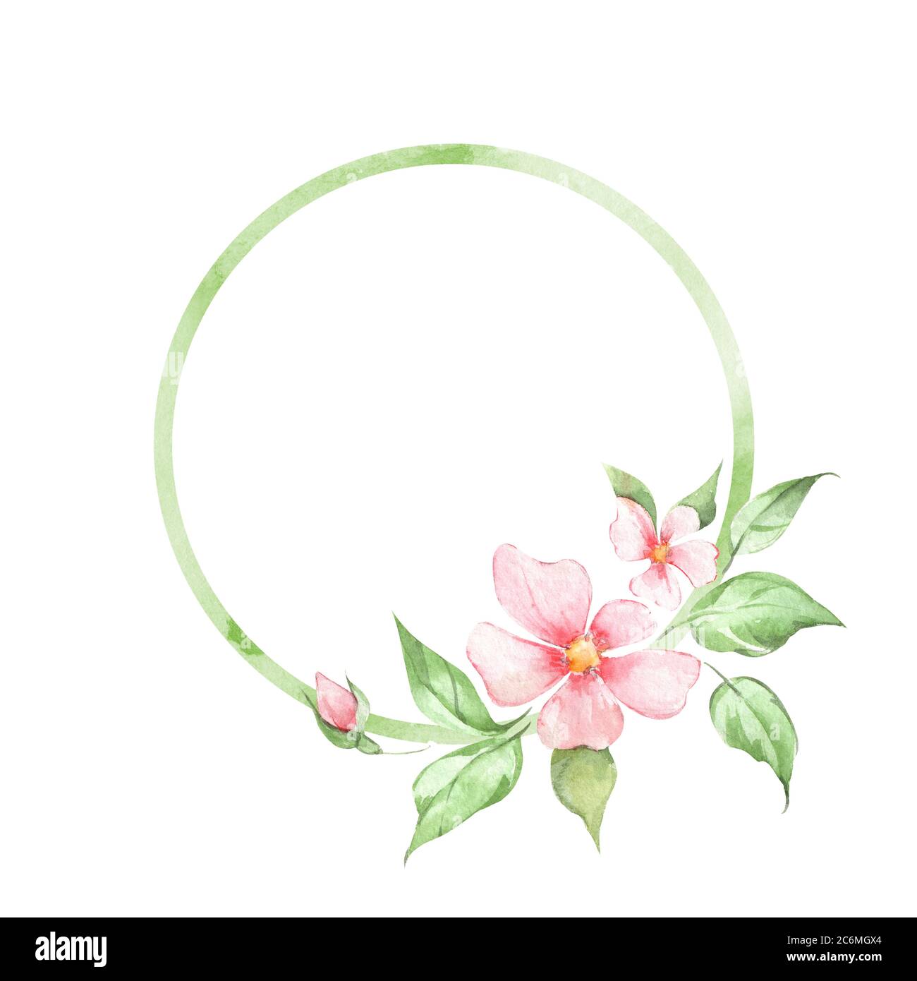 Watercolor hand painted round frame with pink flowers Stock Photo - Alamy