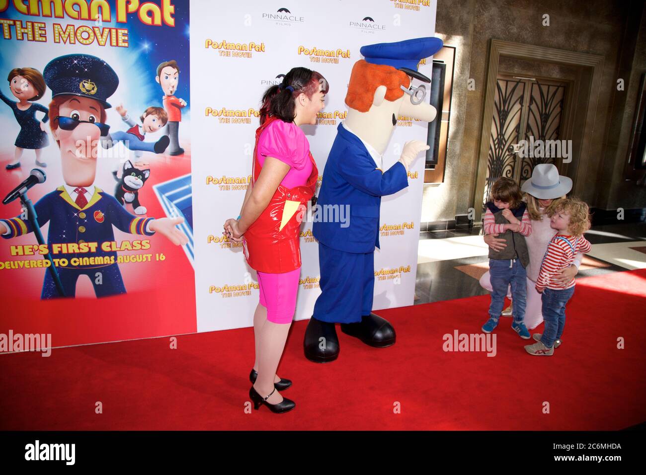 Australian news presenter and journalist with Sky News Australia, Jacinta Tynan and her children on the red carpet at the Postman Pat movie at Hoyts E Stock Photo