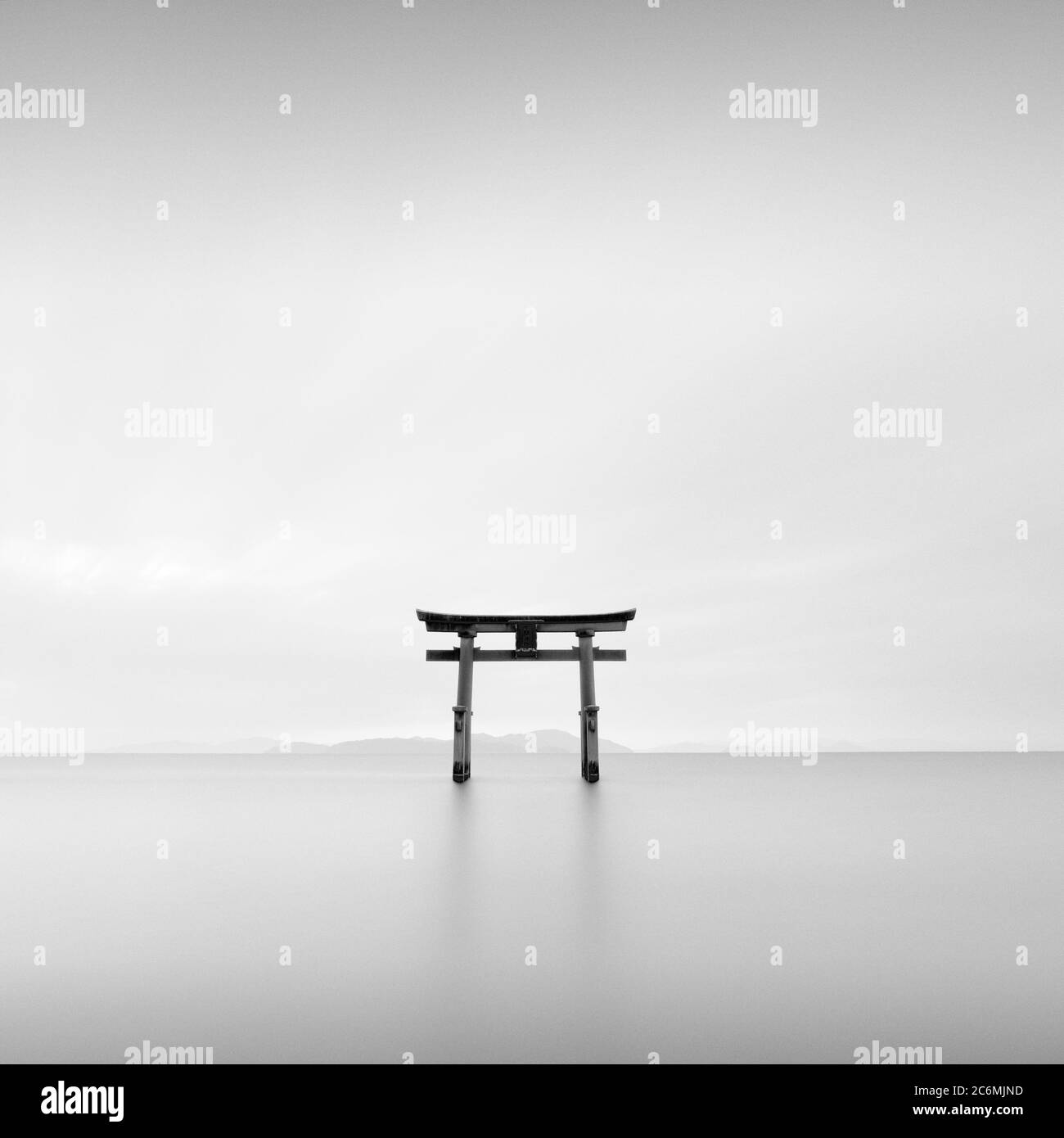Long exposure shot of Shirahige shrine Torii gate at sunrise, Lake Biwa, Shiga Prefecture, Japan Stock Photo