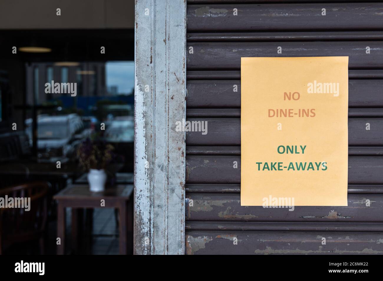 No Dine In Only Take Away Food Allowed In Movement Control Order Notice On Restaurant Door In Malaysia Stock Photo Alamy