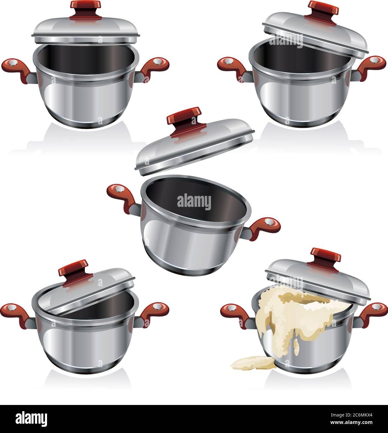 Realistic vector steel saucepan, isolated on white background Stock Vector