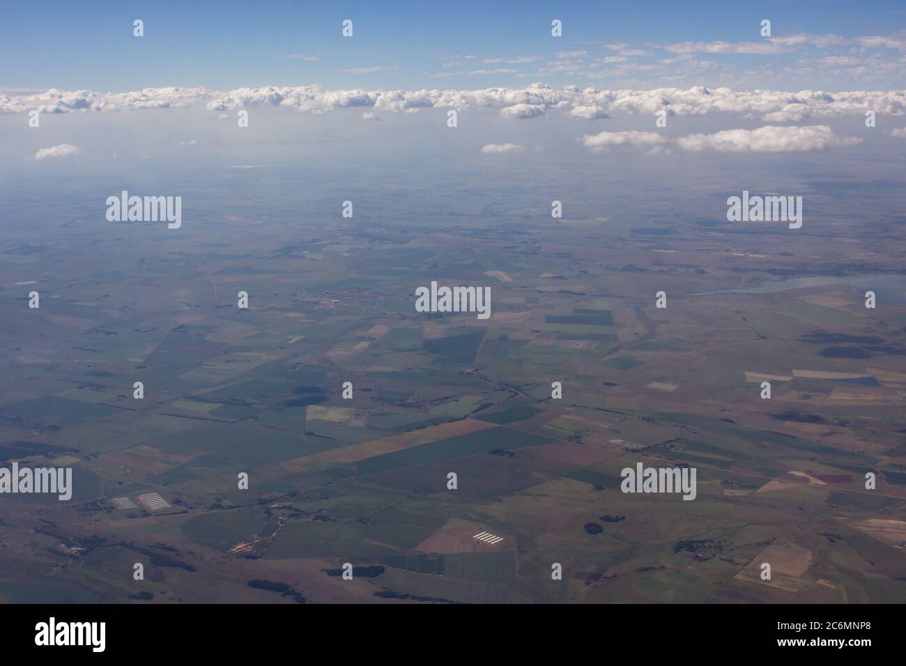 Farmlands, at different times in growing season, of the Highveld of South Africa as seen from an Aeroplane Stock Photo