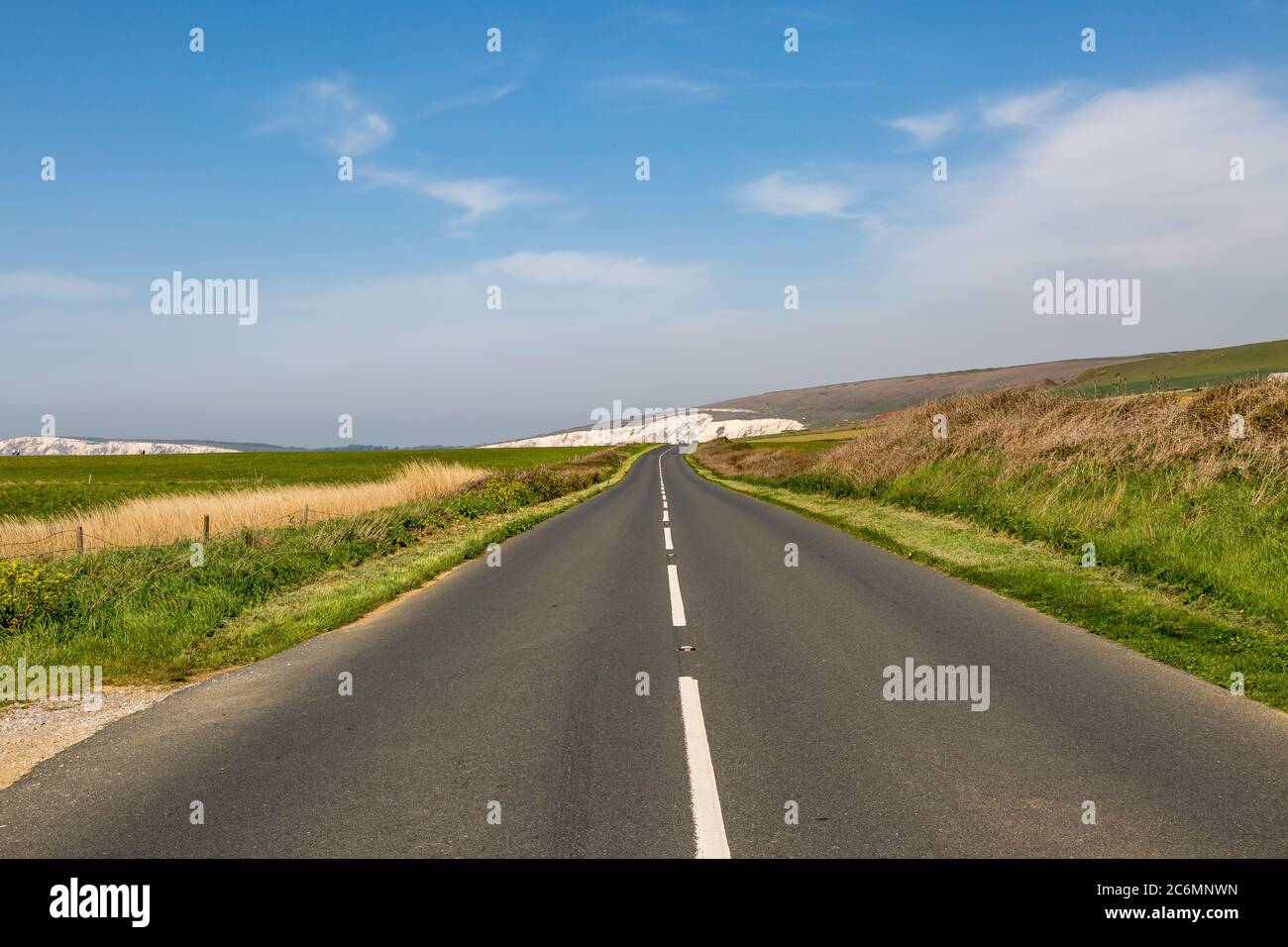 Looking along the Military Road on the Isle of Wight, with chalk