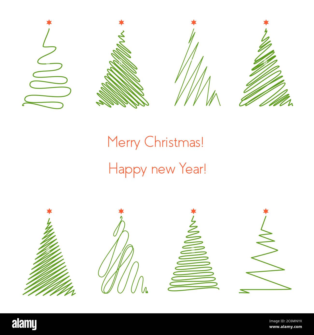 Christmas trees set. Hand drawing line graphic christmas tree Stock Vector