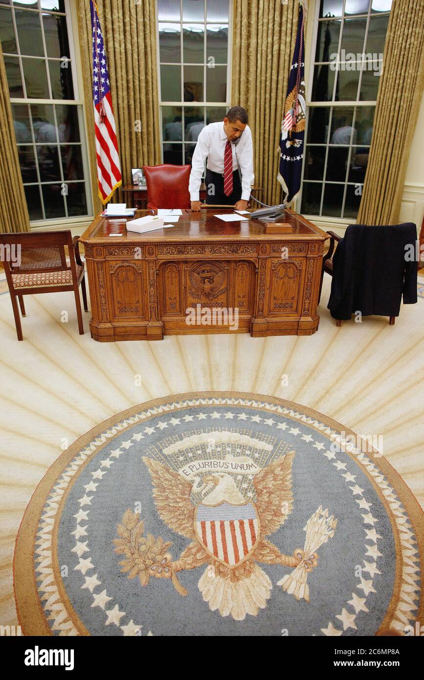 President Barack Obama in the Oval Office 1/30/09. Stock Photo