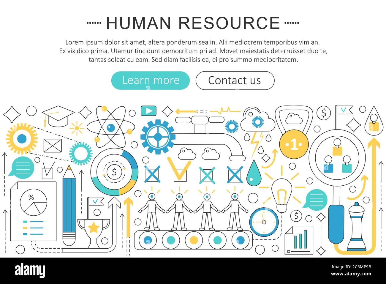 Vector modern line flat design Human resource concept. Human resource icons Website Header, app design poster banner Stock Vector