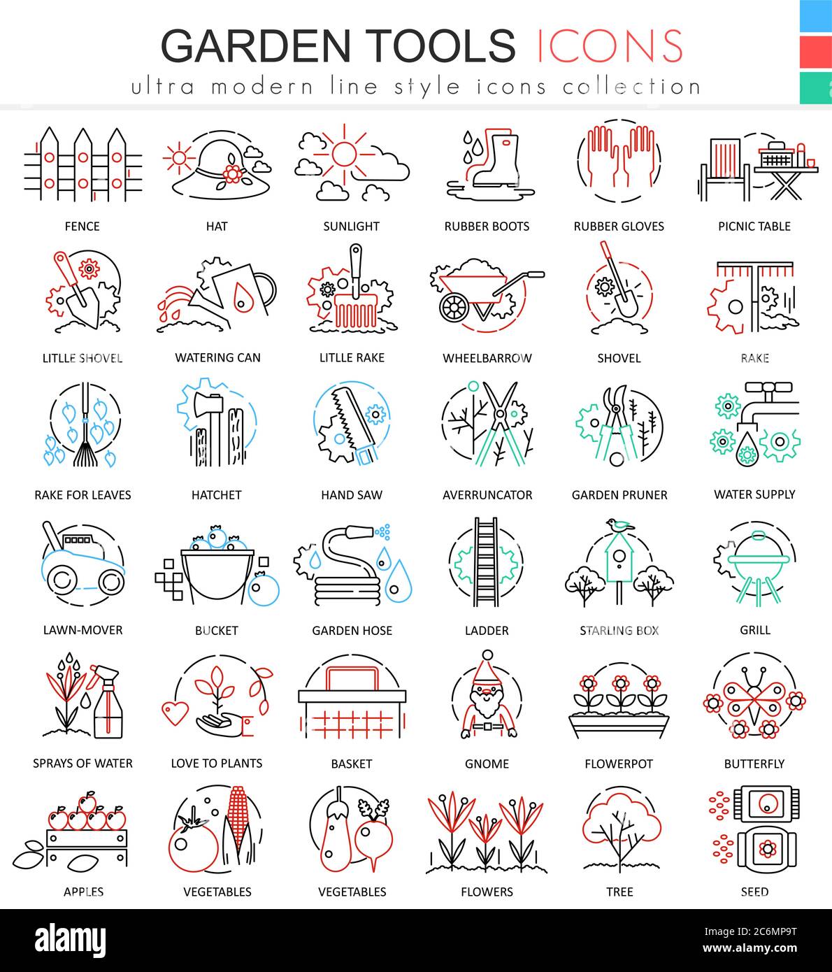 Vector Garden tools ultra modern color outline line icons for apps and ...