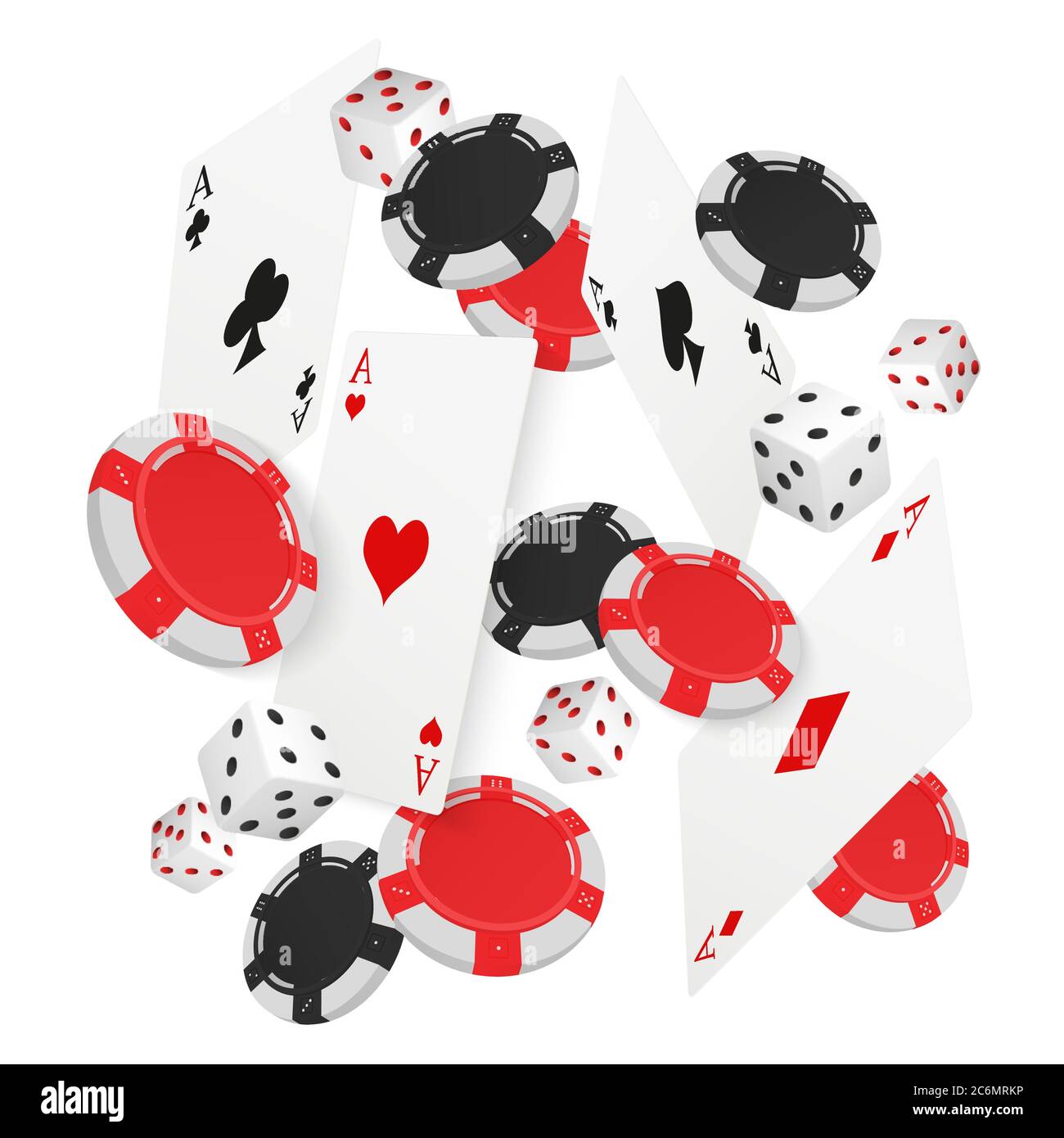 Casino Concept Floating Cards and Chips. Casino poker design template. Falling poker cards and chips game ucky background Stock Vector