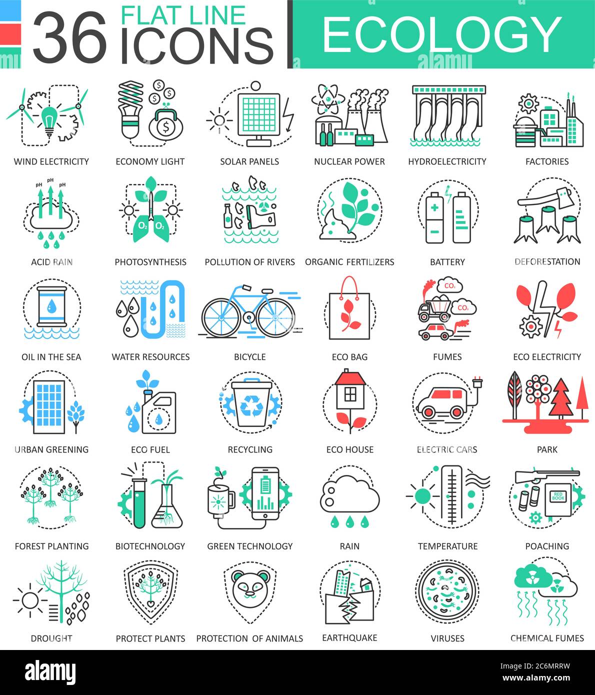 Vector Ecology flat line outline icons for apps and web design. Ecology ...