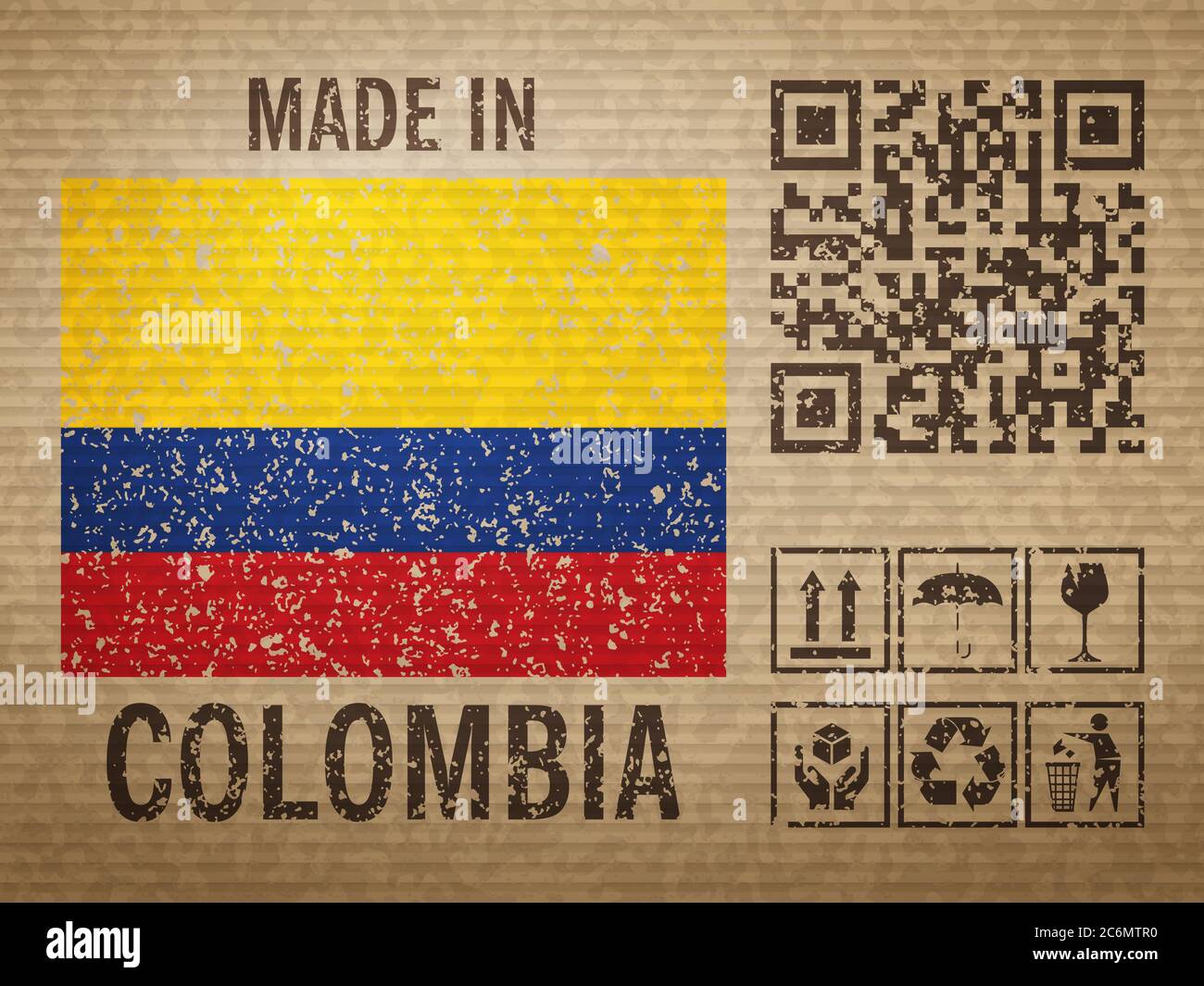 Cardboard made in Colombia, textured background. Vector illustration