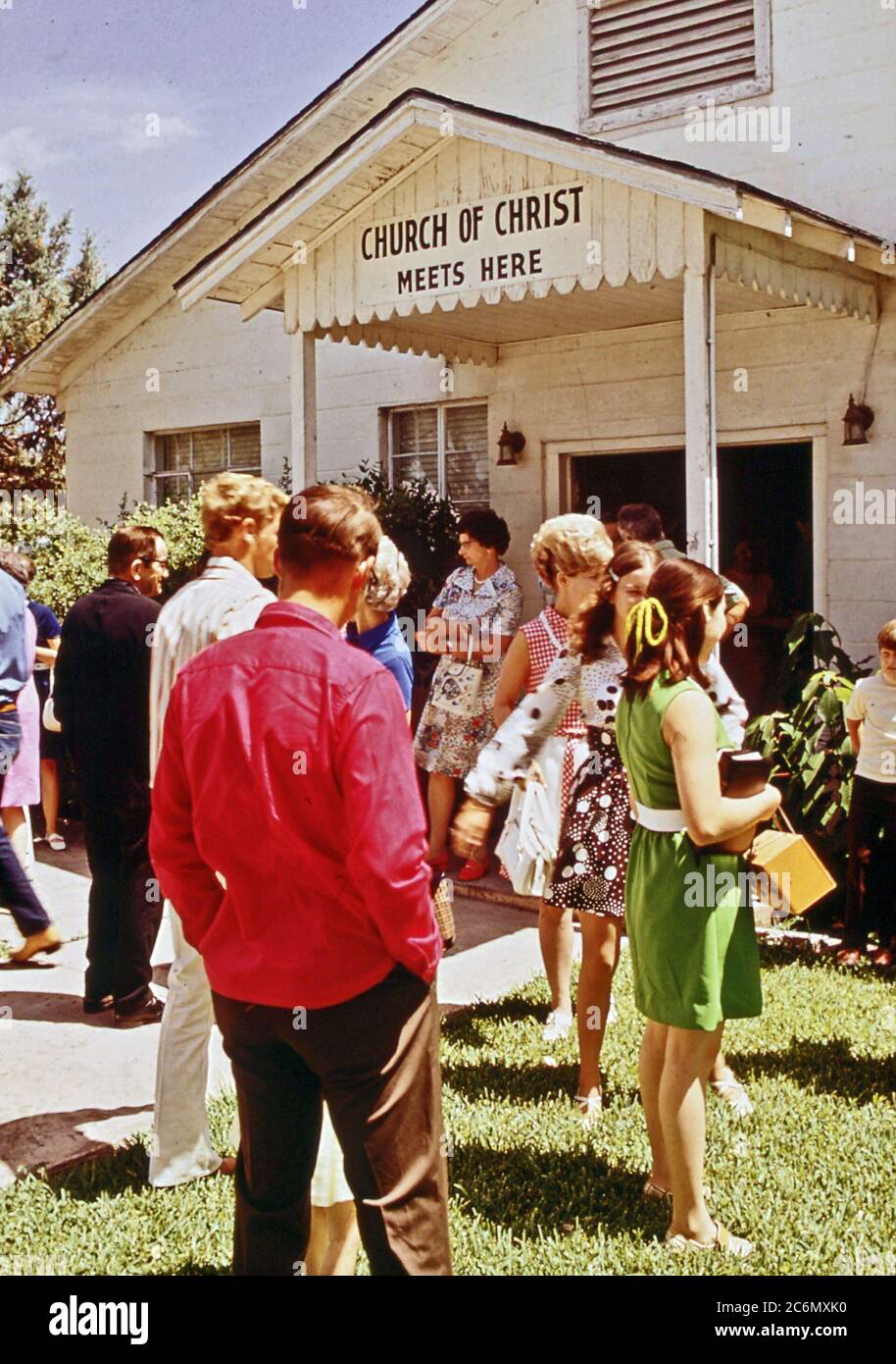 Men And Women Outside The Leakey Church Of Christ After Church Service ...