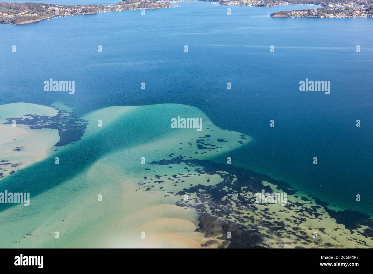 The drop off into Lake Macquarie at Swansea Channel - Newcastle NSW Australia. This salt water lake is one of the largest in Australia. Stock Photo